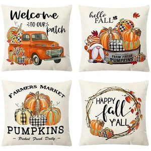 💯SALE❗️❗️Set of 4 Autumn Pumpkin Thanksgiving Harvest Fall Decor Throw Pillow Covers 18x18