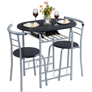 3 Pcs Round Dining Table Set Kitchen Table Set with Storage Rack