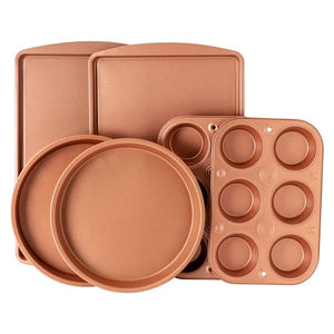 6-Piece Copper Nonstick Bakeware Set, Muffin Cake & Cookie Pans