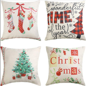 Set of 4 Christmas Decorations Clearance - Farmhouse Check Plaid Throw Pillowcase 18 x 18