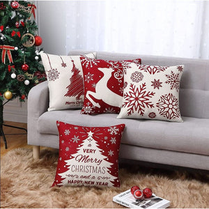 Set of 4 Farmhouse Christmas Decor Tree Deer Snowflakes Rustic Xmas Pillow Case 18x18