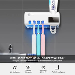 Toothbrush Sterilizer w/ UV Light Automatic Toothpaste Dispenser Holder