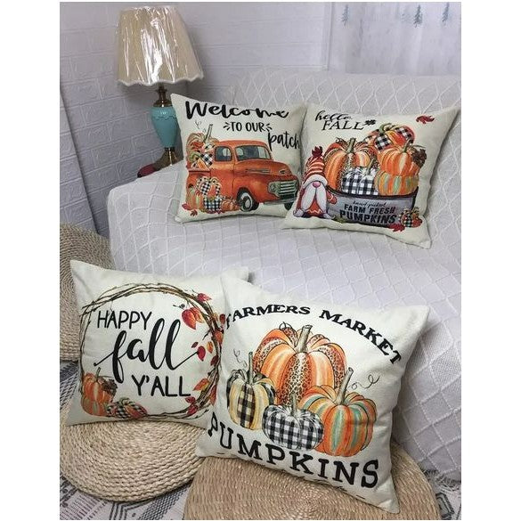 💯SALE❗️❗️Set of 4 Autumn Pumpkin Thanksgiving Harvest Fall Decor Throw Pillow Covers 18x18