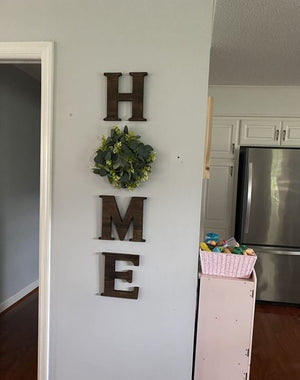 Rustic Wooden Home Sign with Artificial Eucalyptus Wreath Wall Hanging, 9.8 x