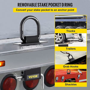 4 Pack Adjustable Stake Pocket D Ring With 1/2 Inch Hitch Pin
