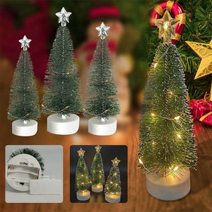3pcs Pre Lit Mini Christmas Tree Tabletop Bottle Brush Trees with LED Light 3 Size