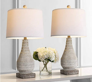 Two New 24.8" Rustic Retro Table Lamps - White Fabric Shade - Rotary Switch