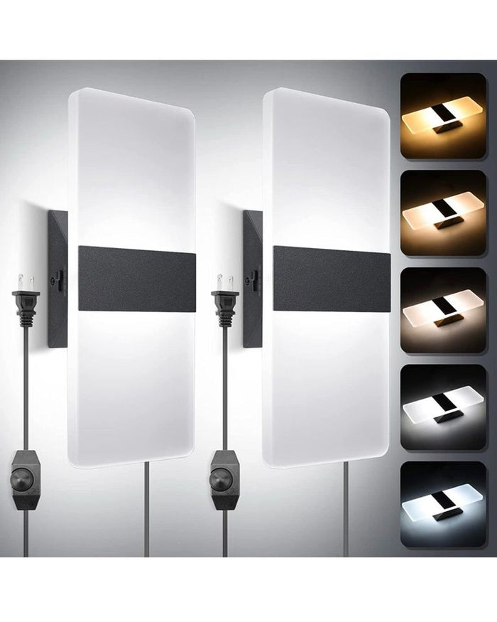 Plug in Modern Wall Sconces Set of 2, 12W 5 CCT Black Wall Lights Dimmable