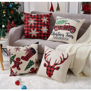 💯SALE❗️❗️Set of 4 Christmas Black Red Buffalo Plaid Pillow Covers Holiday Rustic 18×18