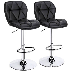 Two (2) Adjustable Swivel Leather Barstools, Armless Bar Stools, Black, New