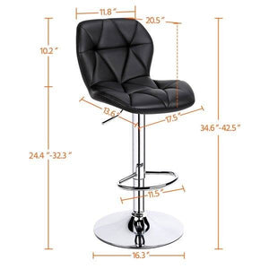 Two (2) Adjustable Swivel Leather Barstools, Armless Bar Stools, Black, New