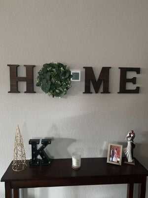 Rustic Wooden Home Sign with Artificial Eucalyptus Wreath Wall Hanging, 9.8 x