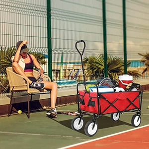 22lbs Collapsible Heavy-Duty Wagon, Canvas Cart, for Outdoor, Garden, Shopping, Camping-RED
