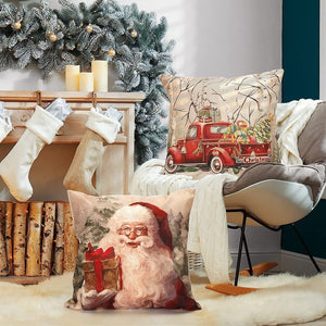 🍉🍉 Set of 4 Vintage Christmas Decor Winter Santa Snowman Pillow Covers 18x18 Inch