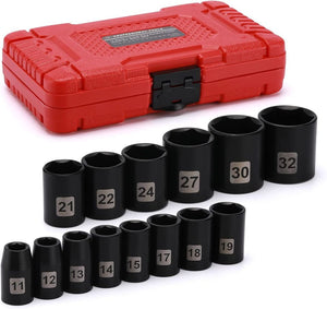 14 PCS 1/2" Drive Standard Impact Socket Set, Metric