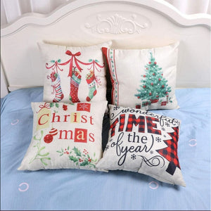 Set of 4 Christmas Decorations Clearance - Farmhouse Check Plaid Throw Pillowcase 18 x 18