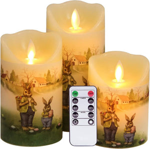 🍉🍉 Pack of 3 Flickering Flameless Candles 10-Key Remote Timer, Real Wax Pillar - 7 Different