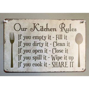 12"x8" Kitchen Rules Plaque Wall Decor Rustic Metal Tin Sign