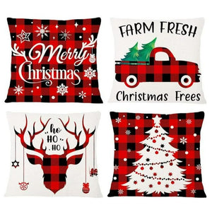 Set of 4 Christmas Throw Pillow Covers For Home Decor Xmas Pillowcase 18 x 18 Inches