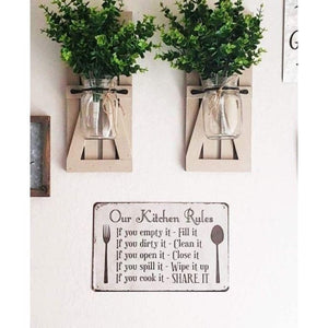 12"x8" Kitchen Rules Plaque Wall Decor Rustic Metal Tin Sign