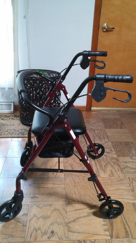 Steel Rollator Walker with 350 lb. Weight Capacity, Burgundy