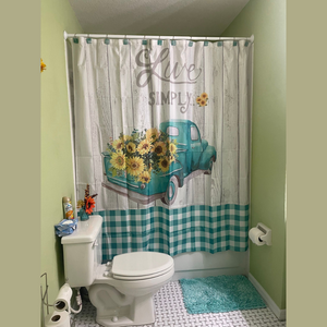 Sunflower Shower Curtain Farm Truck Country Plaid Floral Flowers