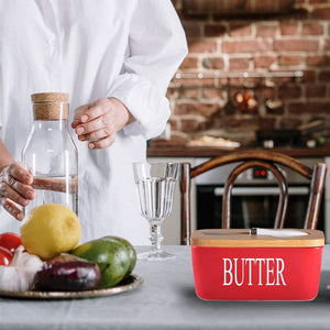 Ceramic Red Butter Dish with Wooden Lid