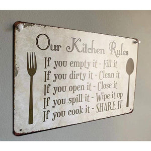 12"x8" Kitchen Rules Plaque Wall Decor Rustic Metal Tin Sign