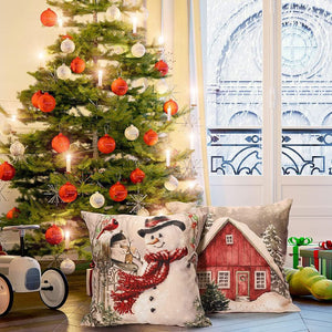 🍉🍉 Set of 4 Vintage Christmas Decor Winter Santa Snowman Pillow Covers 18x18 Inch