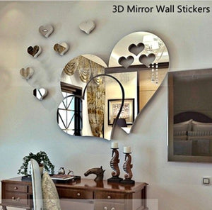 23 pcs 3D Mirror Love Hearts Mirror Wall Decal Sticker Wall Art Home Decor for Living Room Bedroom
