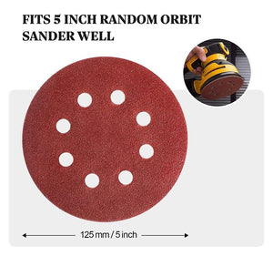 72 PCS 5 Inch 8 Hole Hook and Loop Adhesive Sanding Discs Sandpaper for Random Orbital Sander