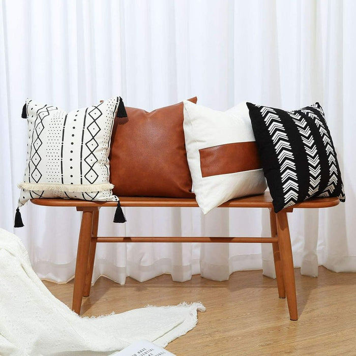 Set of 4 Boho Throw Pillow Covers - Modern Stripe Geometric - Black and White 18 x 18💜