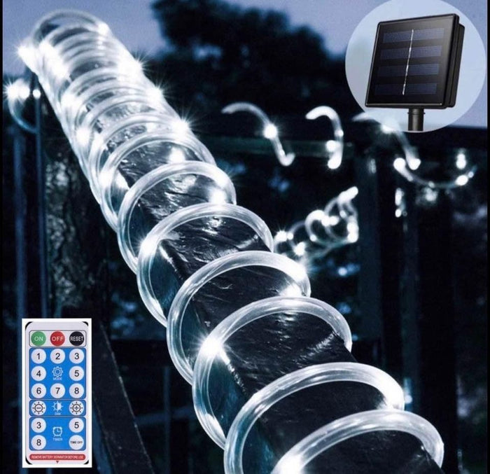Brand new. Solar Rope String Lights Outdoor, 33FT 240 LED Solar Rope Lights[8 Mode/with Remote],Wate
