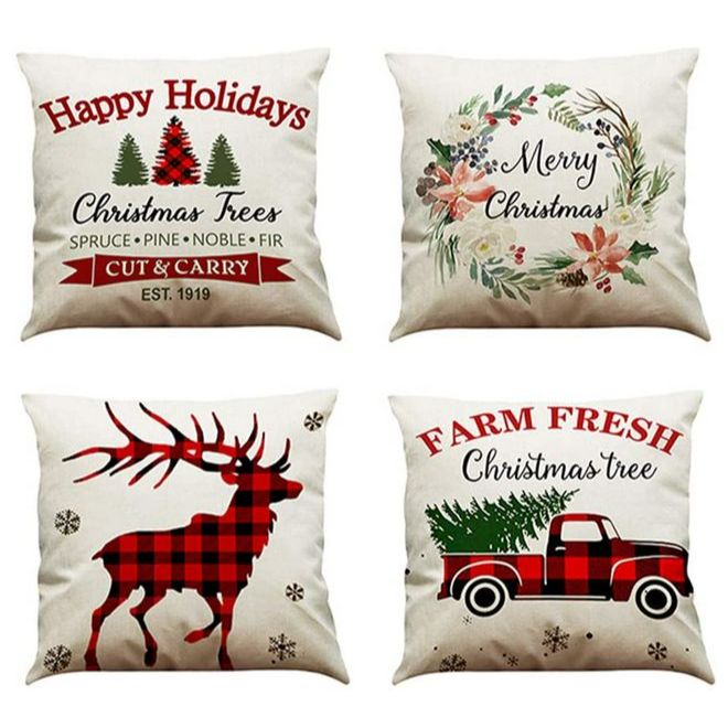 Set of 4 Throw Pillows Cushion Case Red Black Buffalo Plaids Christmas Decor Winter 18x18