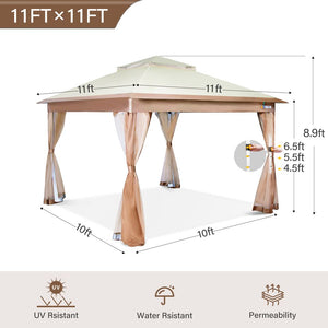 New! 11'x11' Pop Up Gazebo with Mosquito Netting, Outdoor Instant Canopy with Carry Bag