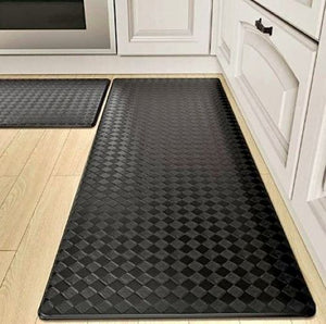 2 PCS Kitchen Mats for Cushioned Anti-Fatigue Use Anti-Slip 17.3"×30"+17.3"×47" (Black)