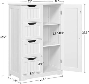 Cute White Dresser with 4 Drawer & Cupboard, Entryway, Cabinet Storage For Home Bedroom Bathroom