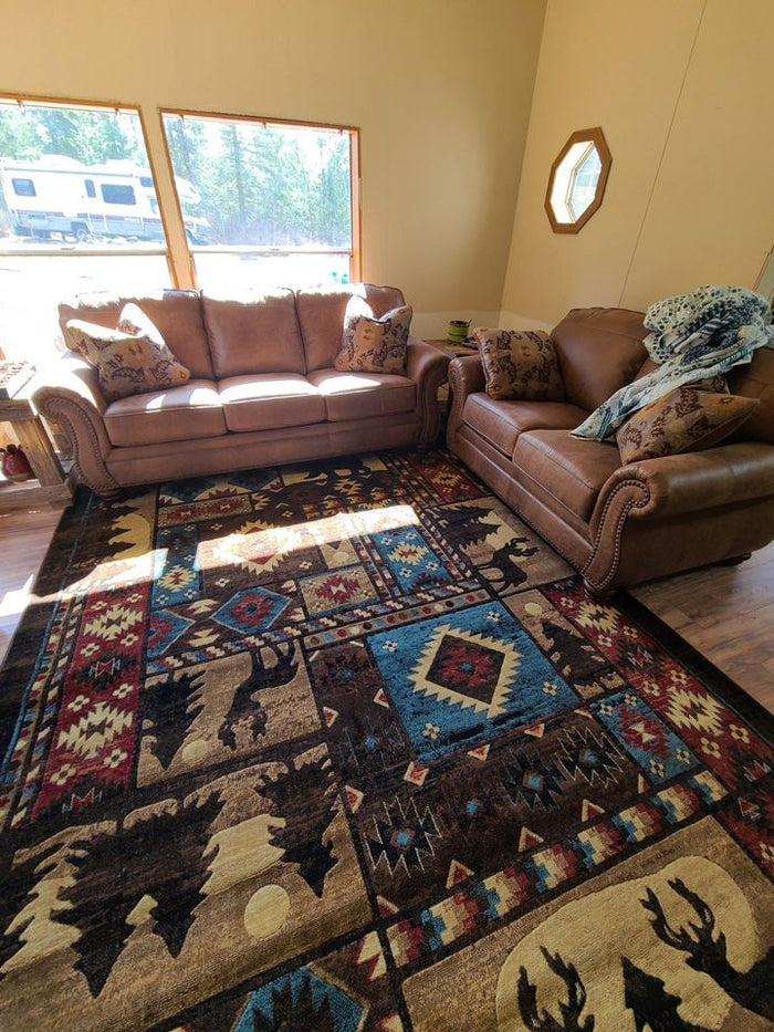 Buffalo Bear and wildlife area rug for Home and Farmhouse decoration 1'8"x2'7" (Brown/Red)