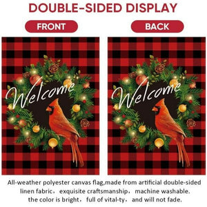Cardinal Christmas Garden Flag Wreath Welcome Vertical Double Sided Outdoor Decor 12.5 x 18