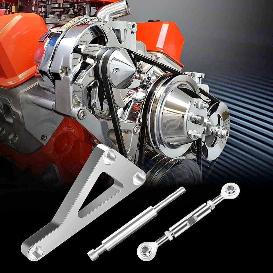 🌟New! Aluminum Alternator Bracket Kit Long Water Pump Silver Bright