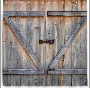 Rustic Shower Curtain, Old Wooden Barn Door Farmhouse Bathroom Decor Set with Hooks 72x72”