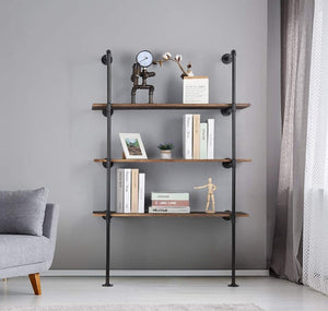 Wall Mount Iron Pipe Open Retro Bookshelf Hung Bracket 4 Tier Black