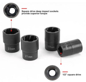 1/2" Twist Socket Set Lug Nut Remover Extractor Tool - 5 Piece Metric Extraction