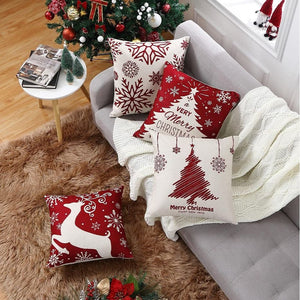 Set of 4 Farmhouse Christmas Decor Tree Deer Snowflakes Rustic Xmas Pillow Case 18x18