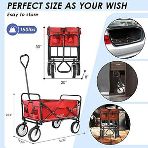 22lbs Collapsible Heavy-Duty Wagon, Canvas Cart, for Outdoor, Garden, Shopping, Camping-RED