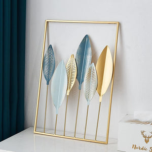 Gold Metal Wall Decor, Leaf Art Wall Hanging Home Decor w/ Frame