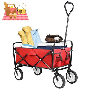 22lbs Collapsible Heavy-Duty Wagon, Canvas Cart, for Outdoor, Garden, Shopping, Camping-RED