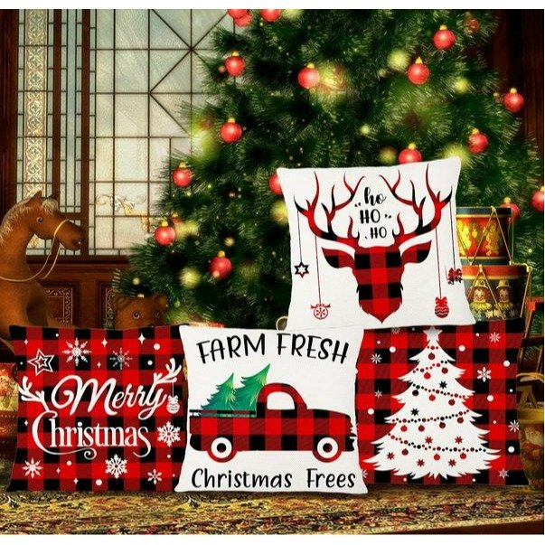 Set of 4 Christmas Throw Pillow Covers For Home Decor Xmas Pillowcase 18 x 18 Inches