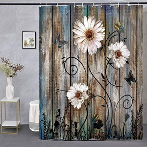 Rustic Shower Curtain Floral Barnwood Fabric Farmhouse 12 Hooks