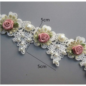 1 Yard Vintage Gold Pearl Rose Flowers Embroidered Lace Trim Handmade DIY Sewing Supplies
